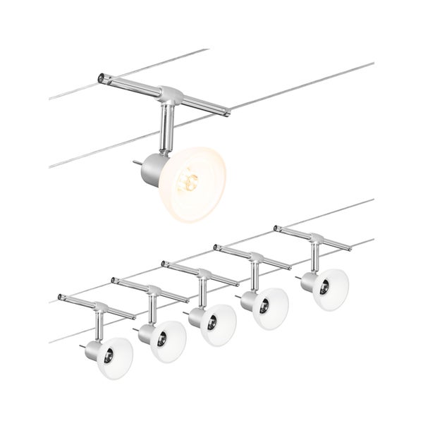 Seilsystem Sheela Basisset GU5,3 max. 5x10W dimmbar 230/12V Chrom matt, Opal