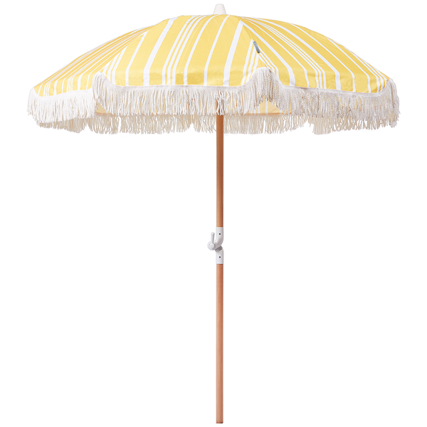 Technische Zeichnung eines Sonnenschirms mit den Maßen: Durchmesser 150 cm, Höhe 210 cm.