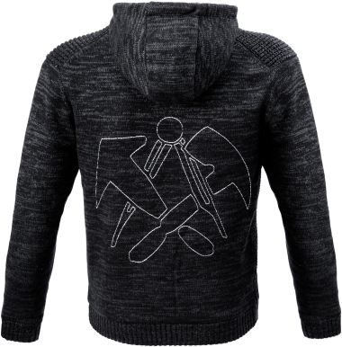 JOB DD-Hoodie-Strickjacke JENA mit Fellfutter schieferschwarz gesticktes Dachdecker Zunftemblem Gr. XL
