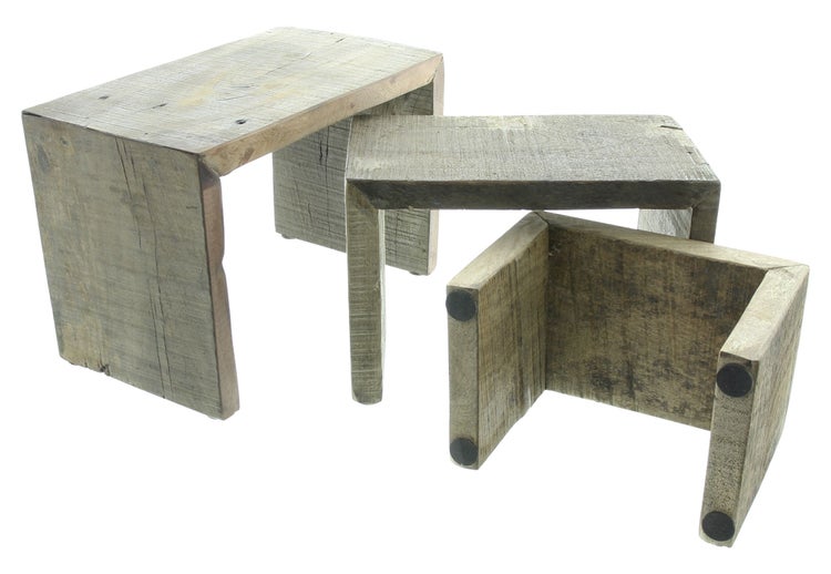 FRANK FLECHTWAREN | Dekobank Rustikal, 3er Set, HOLZ, 20 x 13 x 15 cm, 25 x 15 x 17 cm, 30 x 17 x 20 cm