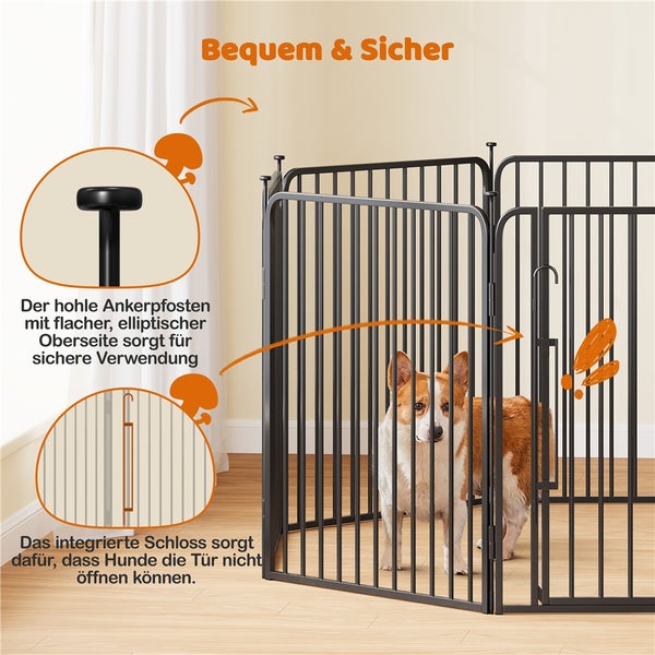 Hund im Hundegitter mit Tür und Verriegelung für mehr Sicherheit