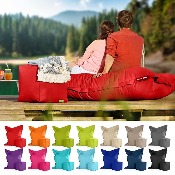Green Bean 2er Set XXL Sitzsack inkl. Pouf fertig befüllt mit EPS-Perlen - Riesensitzsack 140x180 Lounge Sitz-Kissen Bean-Bag Chair  - Rot