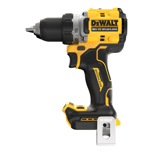 Dewalt Akkubohrschrauber 18 Volt XR Brushless mit Bohrfutter und Gürtelclip.