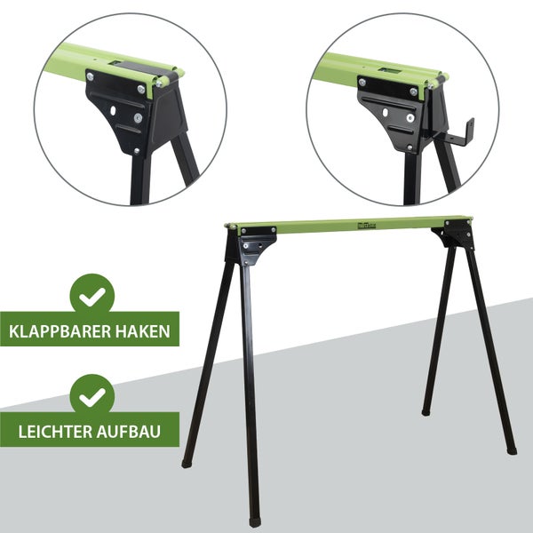 Metall Arbeitsbock von Trutzholm mit klappbarem Haken und einfachem Aufbau.
