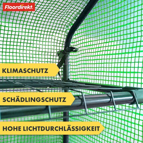 FLOORDIREKT Gewächshaus Harrest - Langlebig - UV-beständig - Metallablagegitter und Stahlrahmen - Schmal