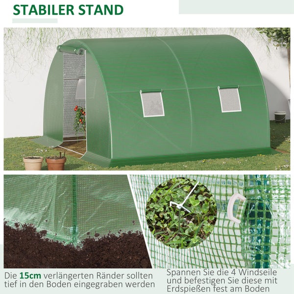 Outsunny Foliengewächshaus, 300L x 300B x 200H cm, PE-Kunststoff, Stahl, Grün