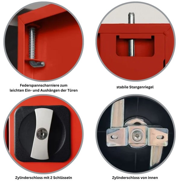 PROREGAL Stahlschrank Bee 4 Fachböden HxBxT 195 x 92 x 50 cm Verzinktes & Verstärktes Fachbodenmaterial Grau & Rot