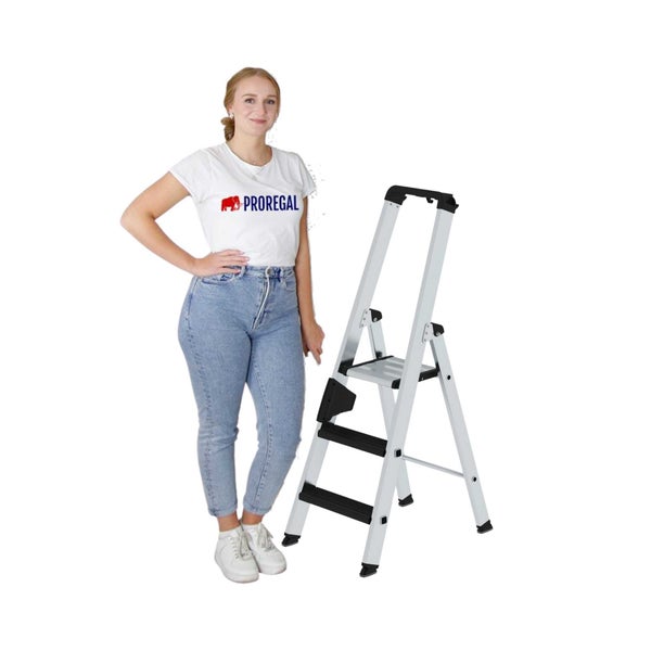 PROREGAL Stufen-Stehleiter Einseitig Begehbar mit Clip-Step Relax 3 Stufen