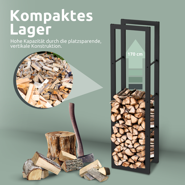 holz4home Kaminholzregal 170x30x45cm aus Metall Schwarz inkl. Ofenhandschuh