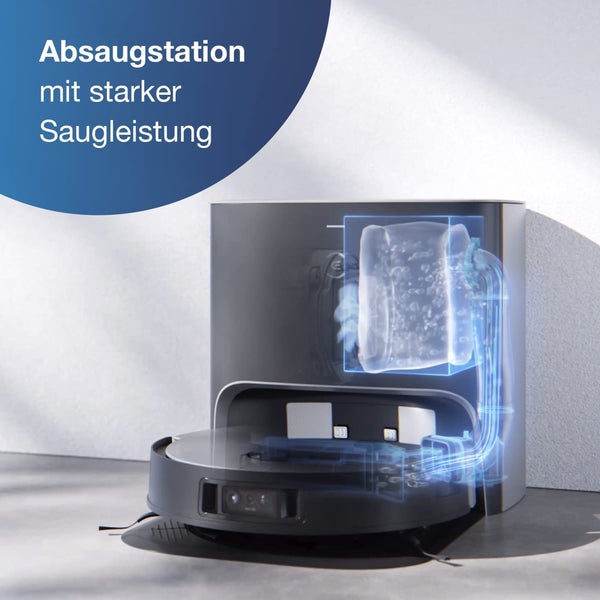 Saugroboter mit Absaugstation für hohe Saugleistung