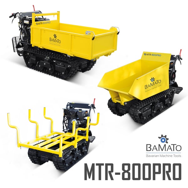 Bilder der Raupendumper Bamato MTR-800PRO mit Mulde und Holzaufbau