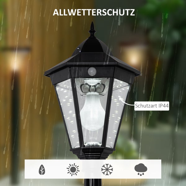 Outsunny Solar Gartenlaterne,  Gartenleuchte Wegleuchte mit 19 LED, 130 Lumen, 3000K, 22 x 22 x 194 cm, Glas, Schwarz