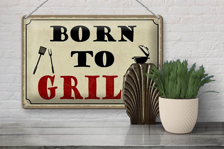 Blechschild Spruch 30x20cm born to Grill Grillen