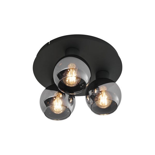 Deckenleuchte mit drei Leuchtmitteln und runden Glasschirmen