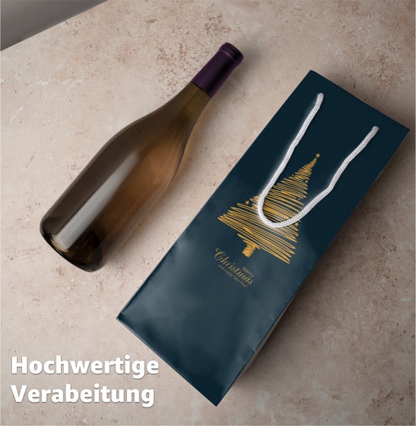 Flasche und Geschenktasche mit Weihnachtsbaum Motiv