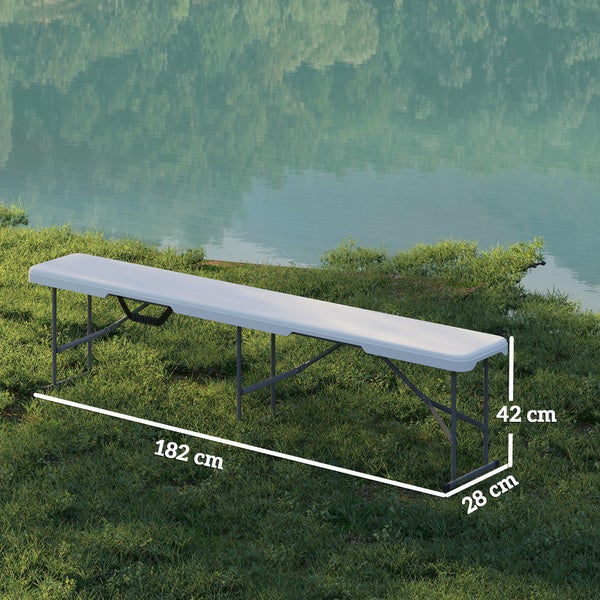 Outsunny 2er Set Bierzeltbank Klappbank 2 Personen 182cm klappbar Partybank mit Tragegriff, Metallbeine, wetterfest Campingbank für Indoor, Outdoor, Gartenbank bis 240 kg belastbar, Weiß