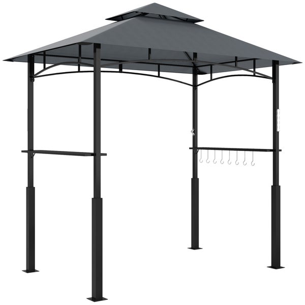 Outsunny Grillpavillon mit LED 243 x 148 x 248 cm wasserdicht flammhemmend Gartenpavillon mit Doppeldach,Seitenregalen, Gartenlauben mit UV-Schutz, BBQ Pavillon aus Metall Grillzelt für Party BBQ Grau