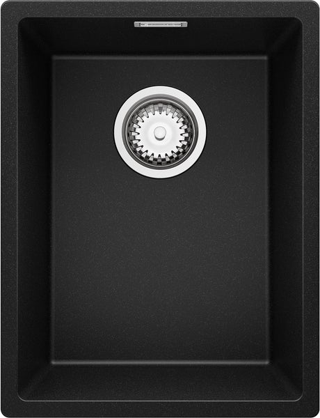 PRIMAGRAN Spülbecken Schwarz 36x47cm, Granitspüle 1 Becken + Ablauf-Set, Küchenspüle ab 40er Unterschrank - London Slim