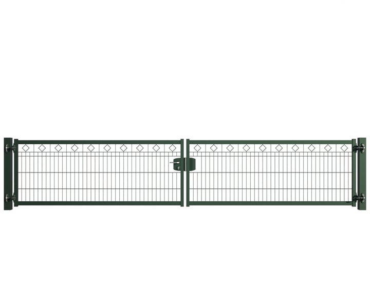 Doppelflügeltor aus Metall mit Rautenmuster