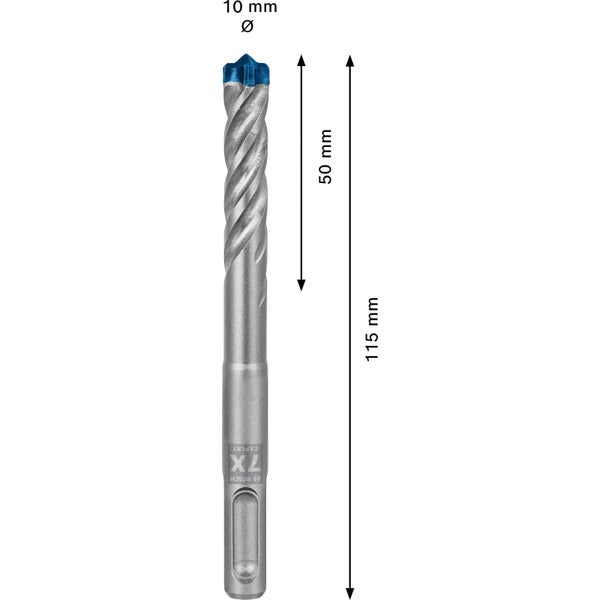 Steinbohrer mit 10 mm Durchmesser und einer Gesamtlänge von 115 mm