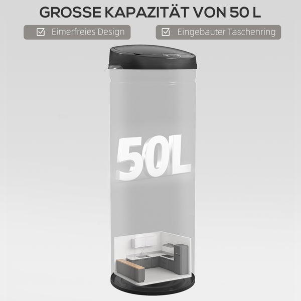 Abfalleimer mit großem Fassungsvermögen von 50 Litern, eimerfreiem Design und eingebautem Taschenring