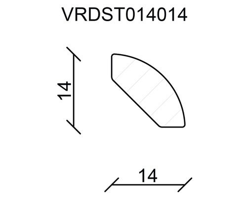 Technische Zeichnung eines Viertelkreisprofils mit Maßen 14 x 14 mm.