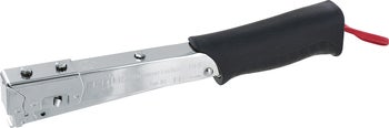 Hammertacker aus Metall mit schwarzem, ergonomischem Griff für Klammern.
