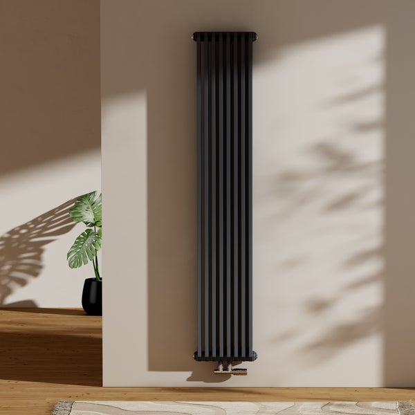 EMKE Badheizkörper 348 x 1800 mm 1611 W, Designheizkörper, Warmwasserbetrieb, Anschluss unten, Vertikaler Flachheizkörper, Handtuchheizkörper, D-Rohr-Design, Zentralheizung, für Bad & WC, Anthrazit