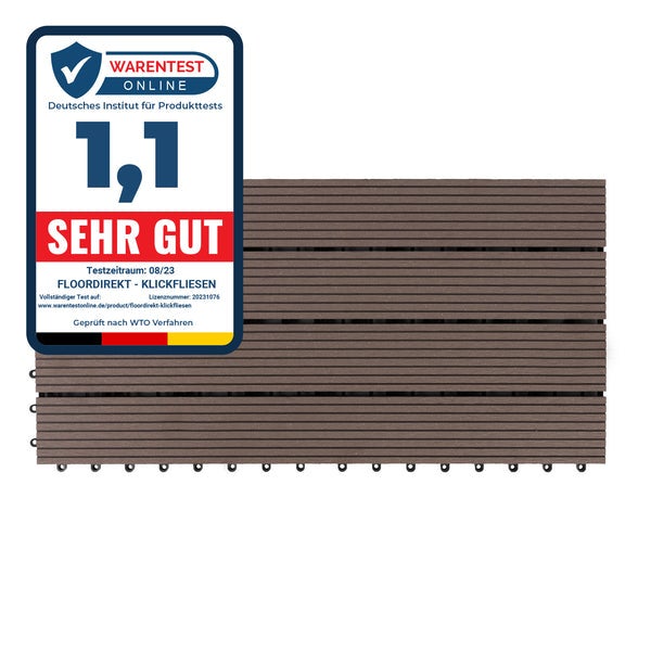 FLOORDIREKT WPC-Klickfliese Royal - Wetterbeständige Terrassenfliese - Dunkelbraun 30 x 60 cm
