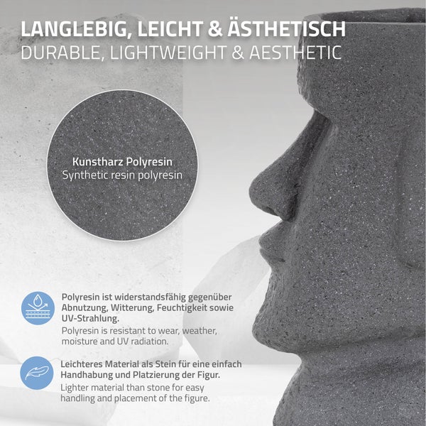 ML-Design Pflanztopf Osterinsel Figur 26x23x43 cm Grau, Harz Moai-Kopf Skulptur, Innen- und Außenstatue, massiv, Pflanzgefäß Blumentopf Übertopf Gesicht Pflanzer Gartendeko Vase Urne für Pflanzen