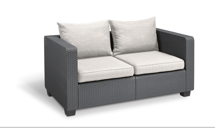 Allibert Salta Loungeset 4-teilig mit 2-Sitzer und Sessel inkl Kissen Sand - Rattanoptik Gartenmöbelset Wetterfest