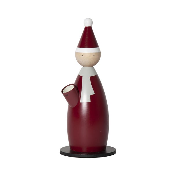 Räuchermann Figur aus Holz mit Weihnachtsmannhut und Kerzenhalter