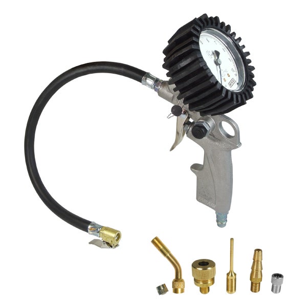 FAIRAIR Reifenfüller RF-G-SET, geeicht, mit 37 cm Schlauch + 5er Adapter Set, FA30003