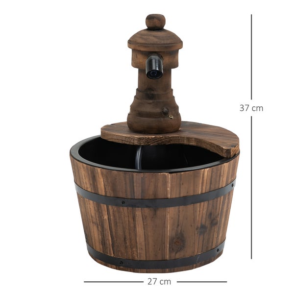Outsunny Gartenbrunnen Springbrunnen Zierbrunnen Fassbrunnen Wasserfall Holzeimer Tannenholz + Metall Naturholz Ø27 x 37 cm