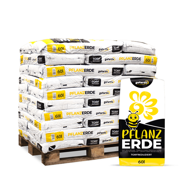 Palette mit 60 Liter Säcken torfreduzierter Pflanzerde von Galamio.
