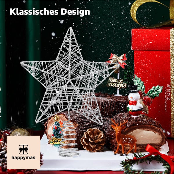 Dekoratives Weihnachtsstillleben mit Stern, Baum und Geschenk