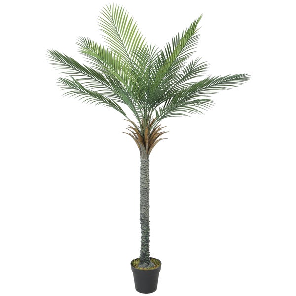 Künstliche Palme in einem Topf mit naturgetreuem Stamm und detaillierten Palmblättern zur Dekoration.