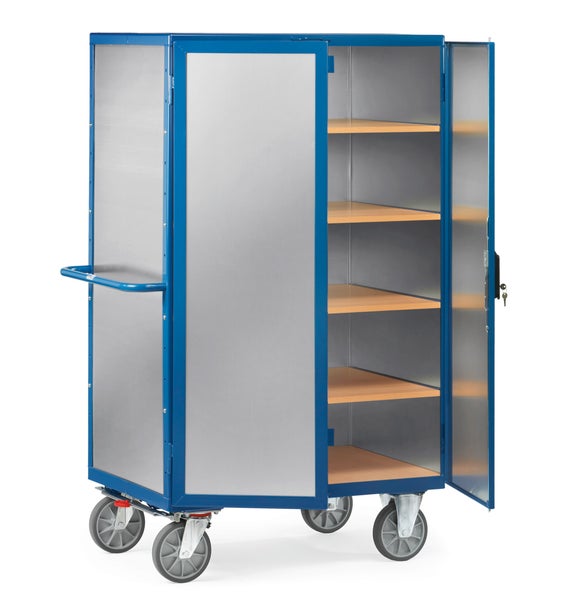 Rollschrank mit Regalböden und abschließbaren Türen