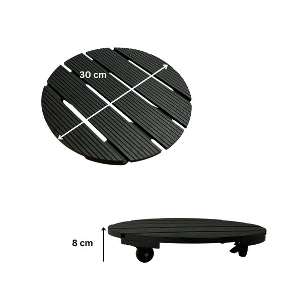 Plastard Pflanzenroller WPC Ø 30 cm – 120 kg Tragkraft, 360° Rollen mit Bremsen, wetterfest, robuster Blumentopfschlitten für Balkon, Terrasse, Garten