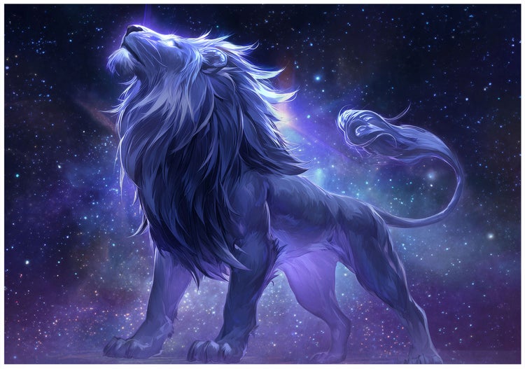 Illustration eines majestätischen Löwen vor einem Sternenhintergrund