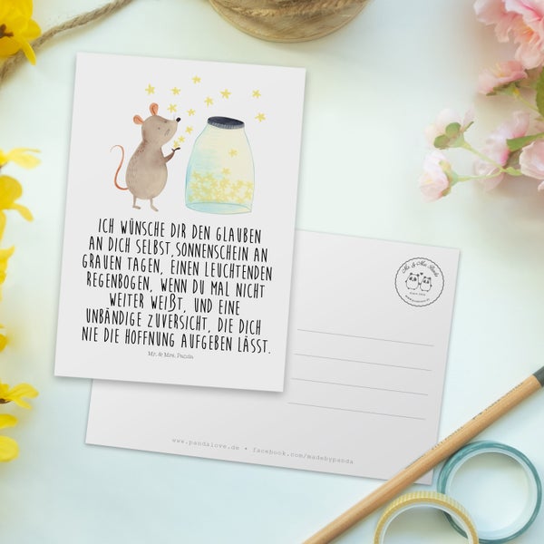 Mr. & Mrs. Panda Postkarte Maus Sterne - Weiß