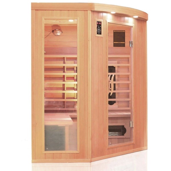Dewello® Infrarotkabine Infrarotsauna HALEY 160cm x 160cm inkl. 8 Keramikstrahler, Karbonstrahler und Zubehör, Farblicht, LED