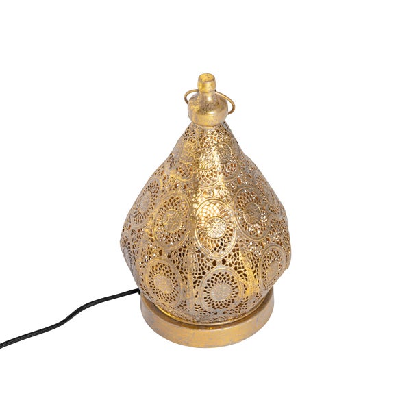 Dekorative goldfarbene Tischleuchte mit orientalischem Muster