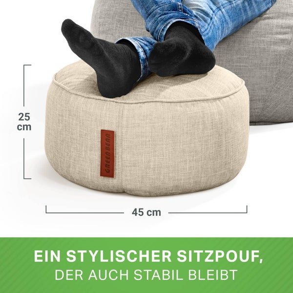 Green Bean Sitzsack-Hocker 45x25cm mit EPS-Perlen Füllung - Fußhocker Fußkissen Sitz-Pouf für Sitzsäcke - Bodenkissen für Kinder und Erwachsene - Fußablage Sitzkissen Sitzhocker Sand