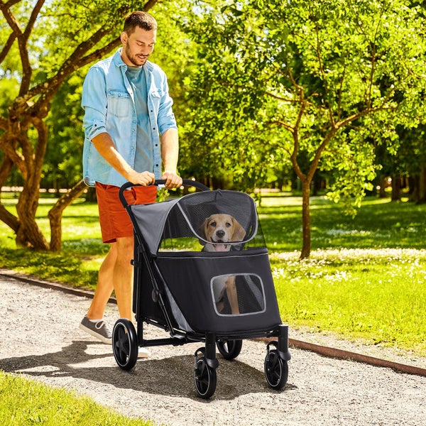 PawHut Hundewagen, 112L x 65B x 100H cm, Stahl, Oxford-Gewebe, Grau