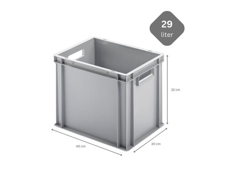 PROREGAL Eurobehälter mit Offenem Griff HxBxT 32 x 30 x 40 cm 29 Liter Grau Eurobox Transportbox