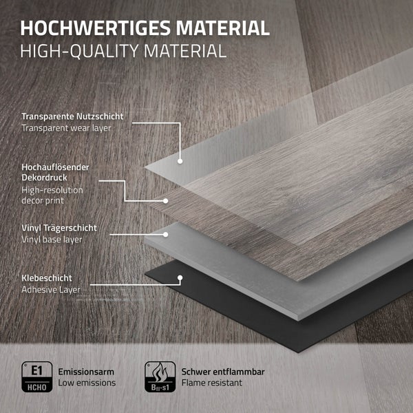 ML-Design Deluxe PVC Bodenbelag, Selbstklebende Vinyl-Dielen, Vinylboden, 91,5 cm x 15,3 cm x 2 mm, Dicke 2 mm, 4,46m²/32 Dielen, Kiefer, Grau, Holzoptik, rutschfest, wasserfest, Einfache Verlegung