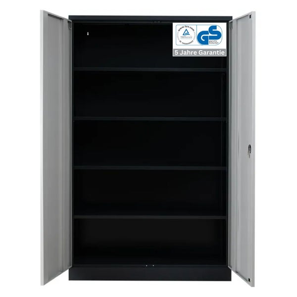 PROREGAL Stahlschrank Bee 4 Fachböden HxBxT 195 x 92 x 60 cm Pulverbeschichtetes & Verstärktes Fachbodenmaterial Schwarz & Grau