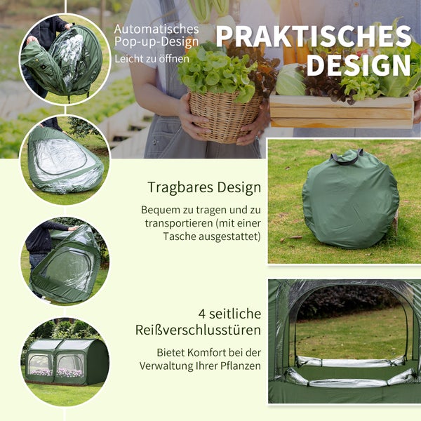 Outsunny Pop-Up Gewächshaus, mit 4 Reißverschlusstüren, 245 x 120 x 132 cm, Stahl, PVC, Transparent