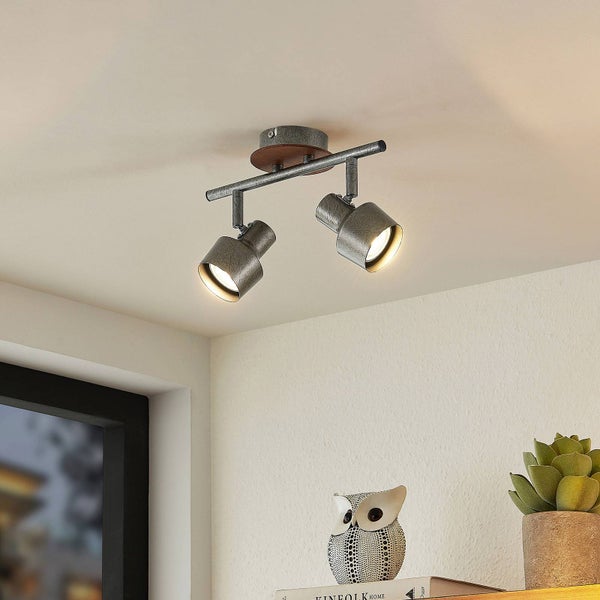 Lindby Strahler Sanem (Landhaus, Vintage Rustikal) in Alu aus Metall (2 flammig GU10) - Deckenlampe Deckenleuchte Lampe Spot Wohnzimmerleuchte